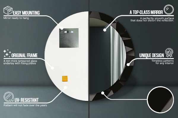 Rund spegel med tryck Abstrakt svart