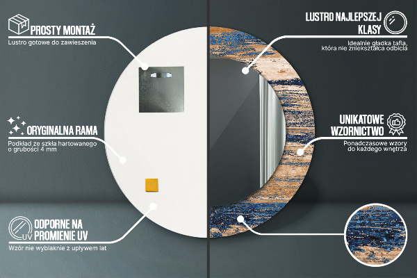 Rund spegel med tryck Abstrakt trä