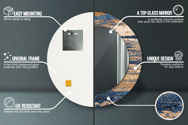 Rund spegel med tryck Abstrakt trä