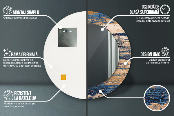 Rund spegel med tryck Abstrakt trä