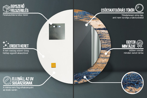 Rund spegel med tryck Abstrakt trä