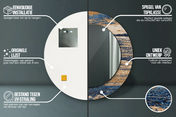 Rund spegel med tryck Abstrakt trä