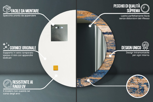 Rund spegel med tryck Abstrakt trä