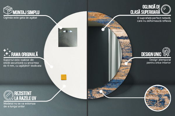 Rund spegel med tryck Abstrakt trä