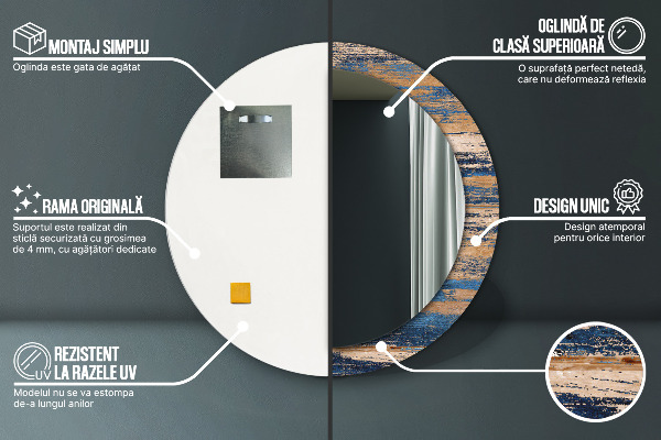 Rund spegel med tryck Abstrakt trä