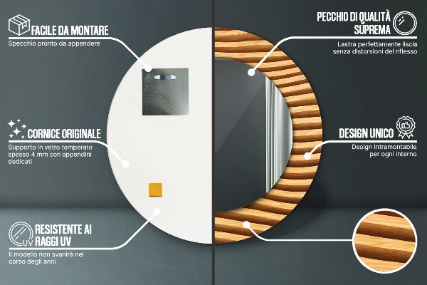 Rund spegel med tryck Trävåg