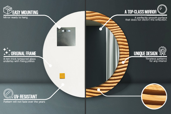 Rund spegel med tryck Trävåg