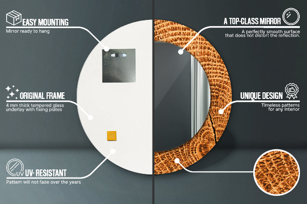 Rund spegel med tryck Ekträ