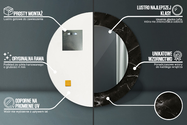 Rund spegel med tryck Marmor sten