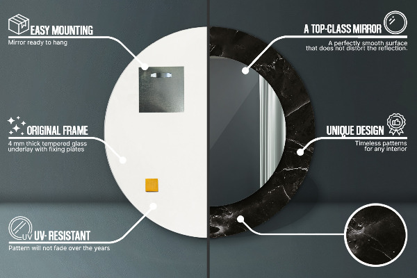 Rund spegel med tryck Marmor sten