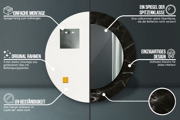 Rund spegel med tryck Marmor sten