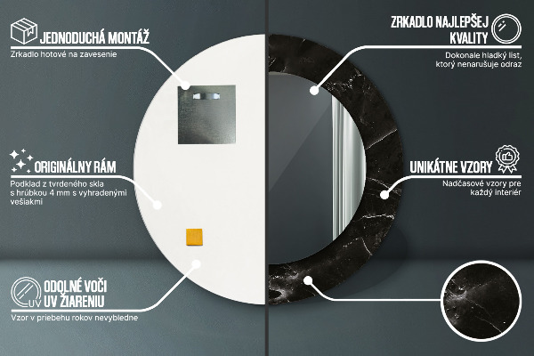 Rund spegel med tryck Marmor sten