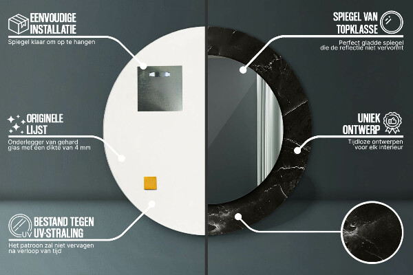 Rund spegel med tryck Marmor sten