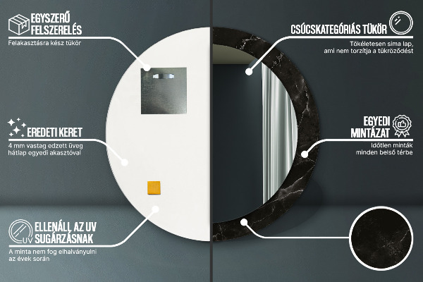 Rund spegel med tryck Marmor sten