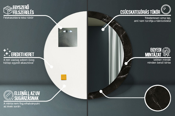 Rund spegel med tryck Marmor sten