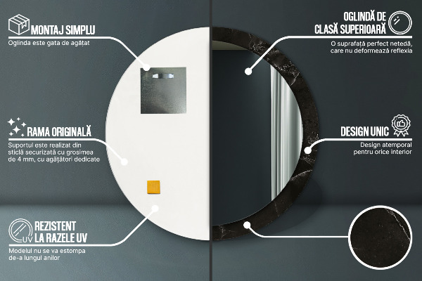 Rund spegel med tryck Marmor sten