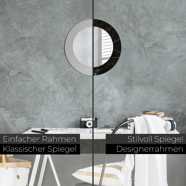 Rund spegel med tryck Marmor sten