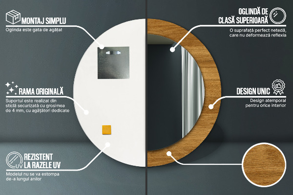 Rund spegel med tryck Rustik ek