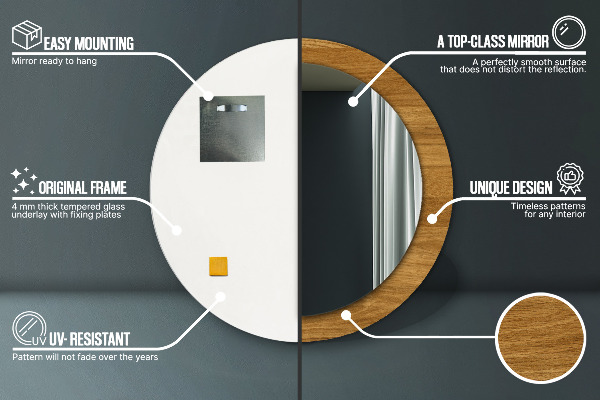 Rund spegel med tryck Rustik ek