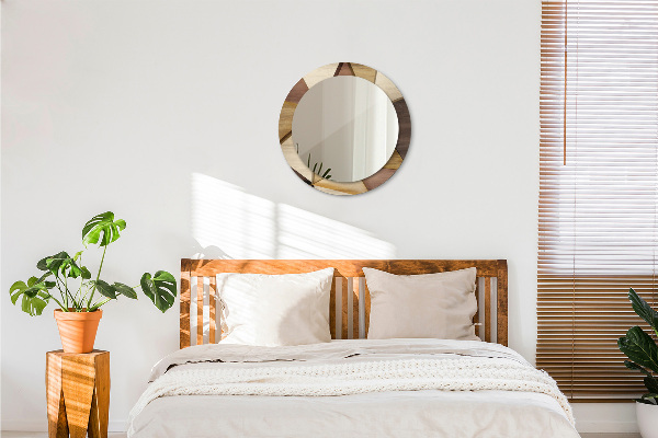 Rund spegel med tryck Geometriskt 3D trä