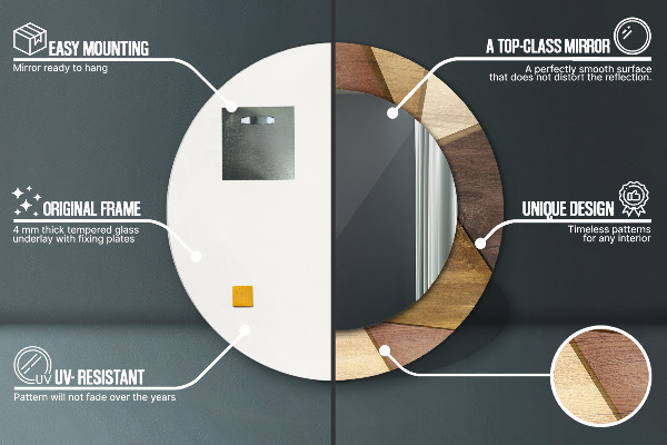 Rund spegel med tryck Geometriskt 3D trä