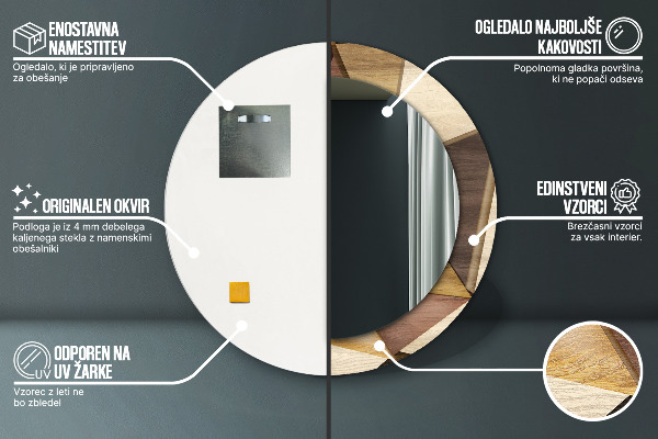Rund spegel med tryck Geometriskt 3D trä