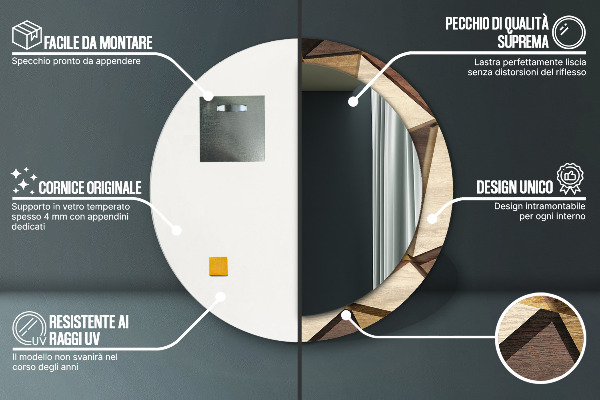 Rund spegel med tryck Geometriskt 3D trä
