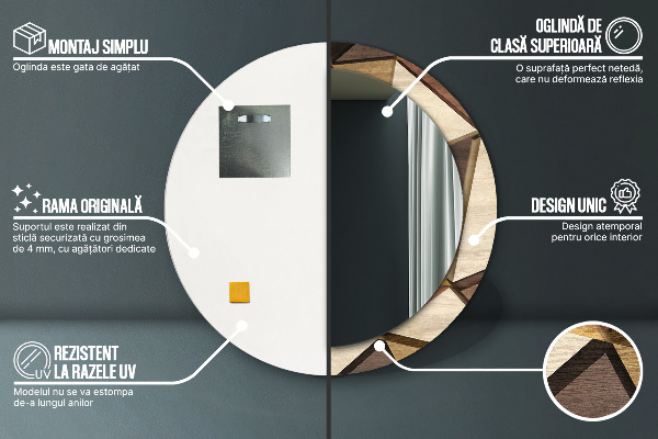 Rund spegel med tryck Geometriskt 3D trä