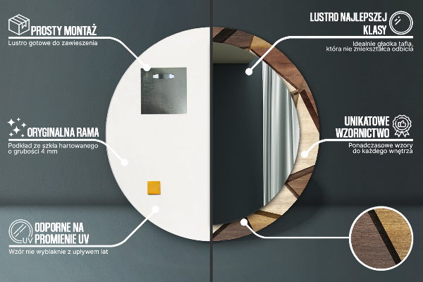 Rund spegel med tryck Geometriskt 3D trä