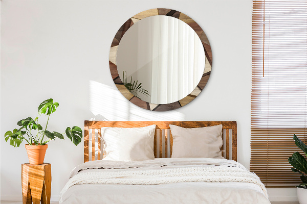 Rund spegel med tryck Geometriskt 3D trä