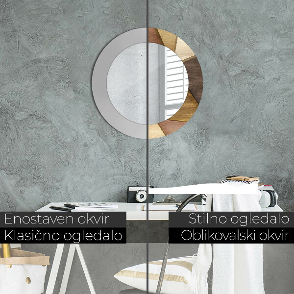 Rund spegel med tryck Geometriskt 3D trä