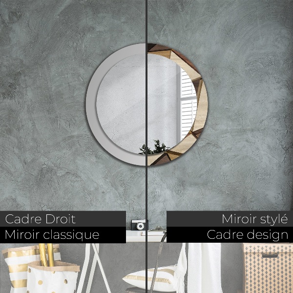 Rund spegel med tryck Geometriskt 3D trä