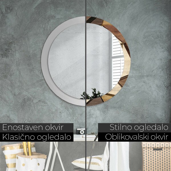 Rund spegel med tryck Geometriskt 3D trä