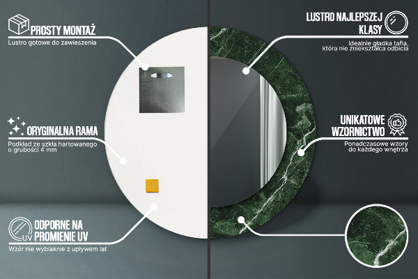 Rund spegel med tryck Grön marmor