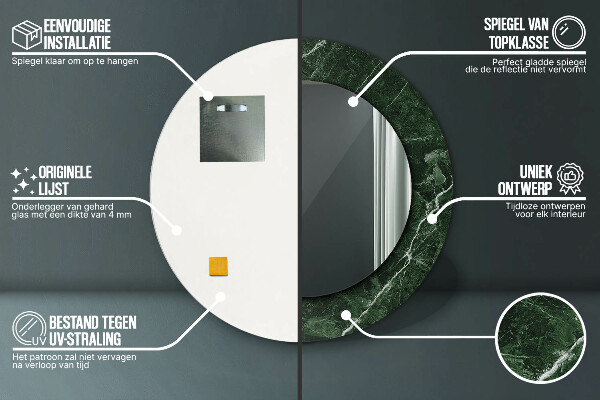 Rund spegel med tryck Grön marmor