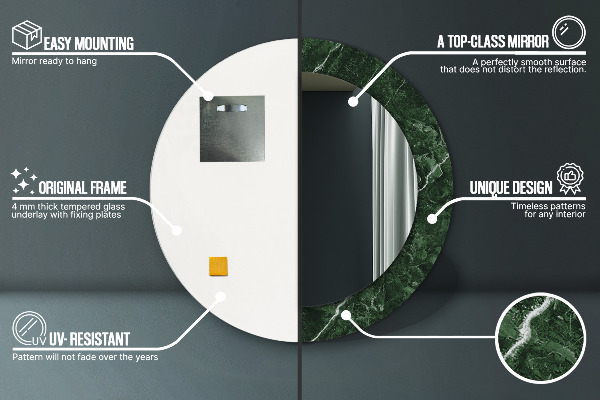 Rund spegel med tryck Grön marmor