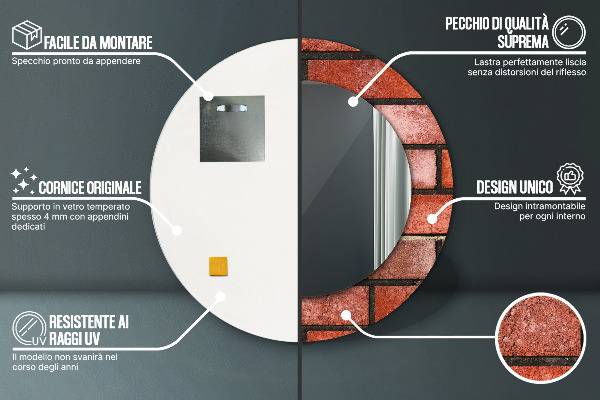 Rund spegel med tryck Rött tegel