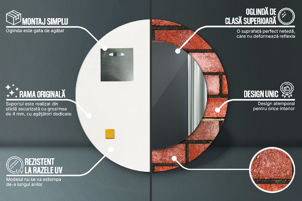 Rund spegel med tryck Rött tegel