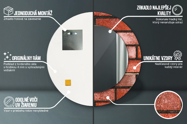 Rund spegel med tryck Rött tegel