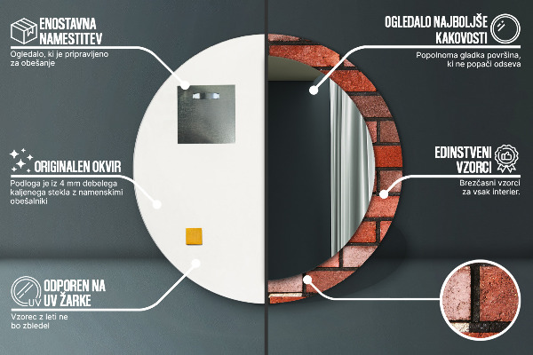 Rund spegel med tryck Rött tegel