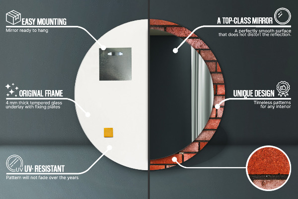 Rund spegel med tryck Rött tegel