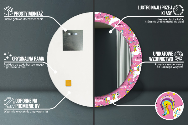 Rund spegel med tryck Magisk enhörning