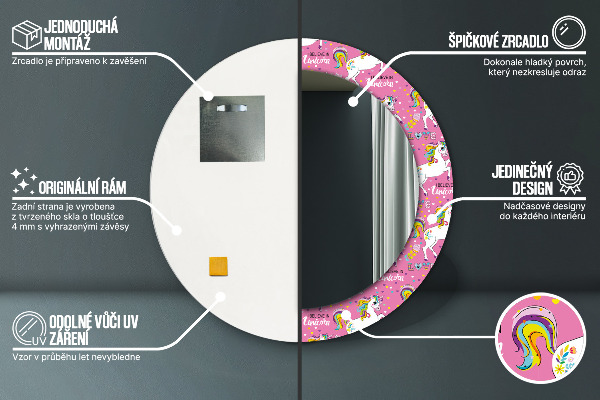Rund spegel med tryck Magisk enhörning