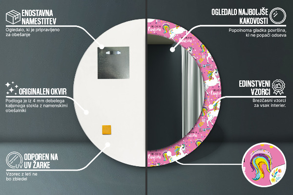 Rund spegel med tryck Magisk enhörning