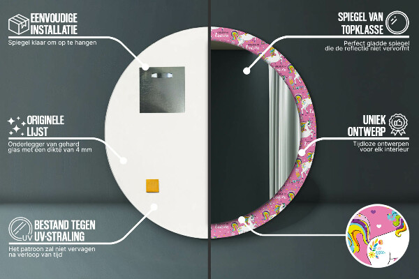 Rund spegel med tryck Magisk enhörning