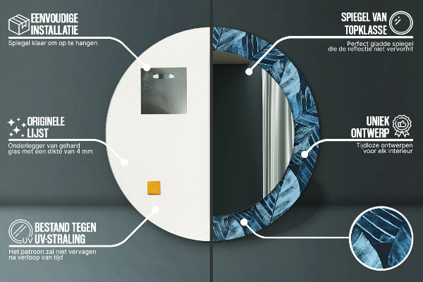 Rund spegel med tryck Djungellöv