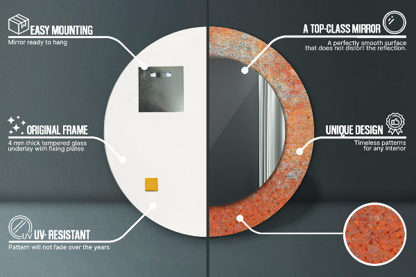Rund spegel med tryck Rost metall