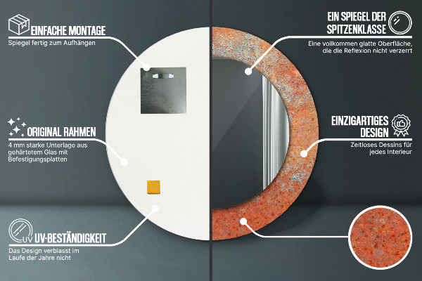 Rund spegel med tryck Rost metall