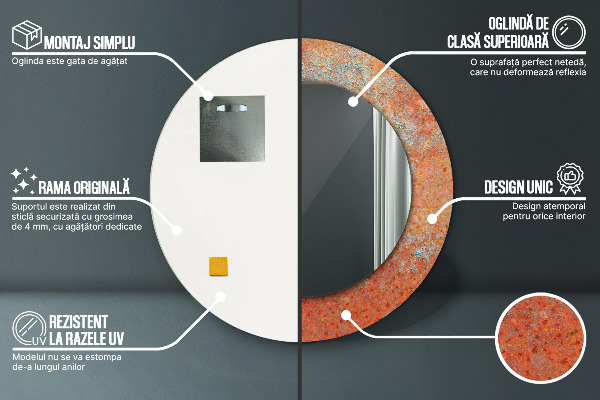 Rund spegel med tryck Rost metall