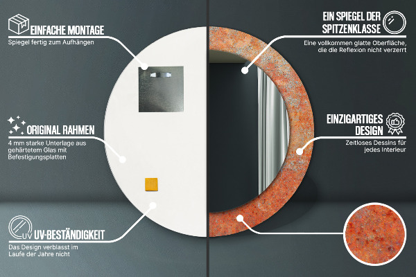 Rund spegel med tryck Rost metall